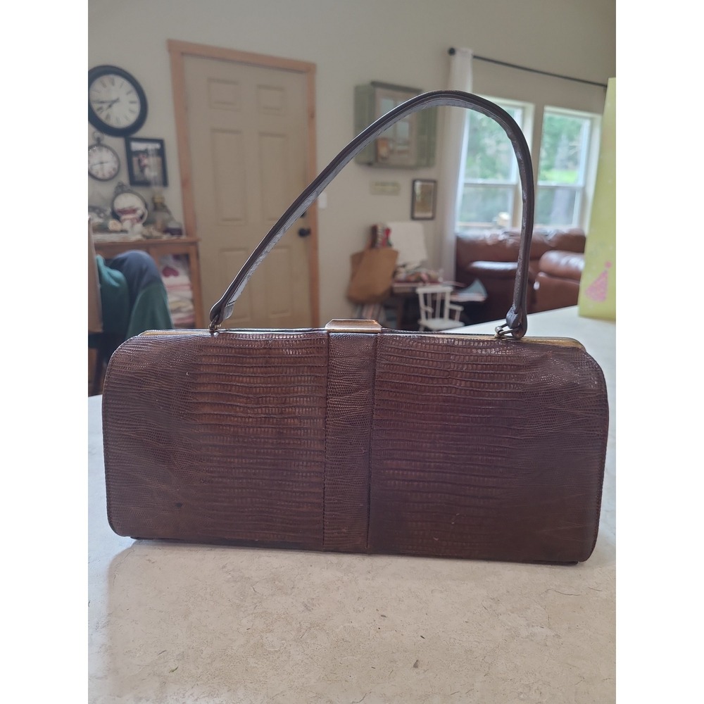 VTG. 50's Escort Genuine Reptile rectangular frame bag single‎ handle snap close